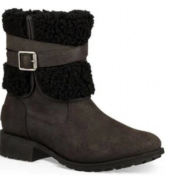 UGG Shoes - UGG Australia Blayre black leather shearling buckle moto boot womens 6.5